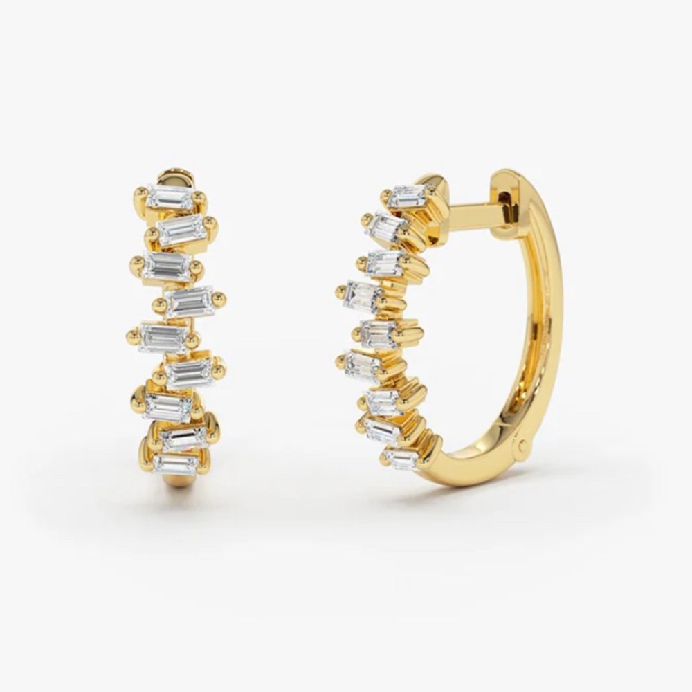 14K Gold Baguette Huggies